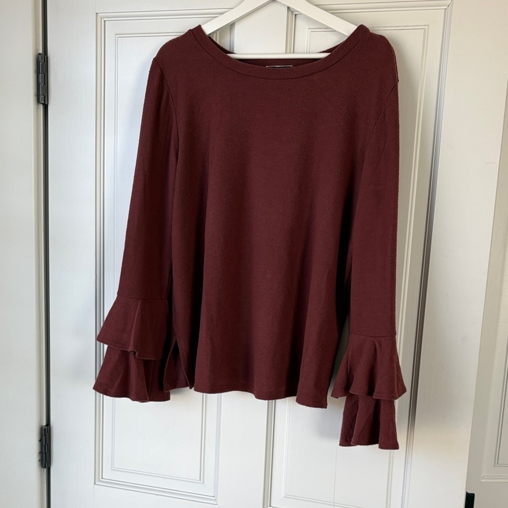 JODIFL Wine Red Burgundy Flared Bell Sleeve Blouse large Y2K